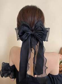 topshiny 1pc Elegant Soft Black Lace Net Bow Decor Hair Clip With Ribbon Claw Clips Hair Claws Hair Barrettes