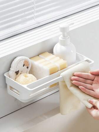 1 pièce Égouttoir mural épais sans dommage de style japonais, panier de rangement organisateur d'évier pour éponge, gant de toilette, petits articles de cuisine, sans perçage requis
