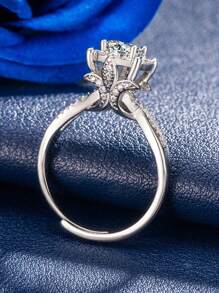1 Stück Moissanit Kubikzirkon Ring, 4-Krallen runde Form, funkelnde Insta-Mode 1 Karat für Frauen, Verlobungsring