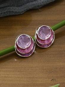1 paire de boucles d'oreilles élégantes pour femmes, à plusieurs couches, de couleurs romantiques violet et rose. Mode pour un port quotidien, sorties, fêtes, cadeau pour la fête des mères