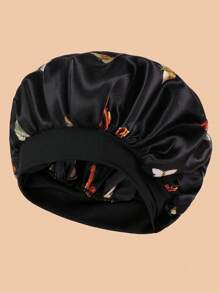 1 件装时尚优雅蝴蝶印花头套发帽睡眠帽 - 黑色 - 查看 1