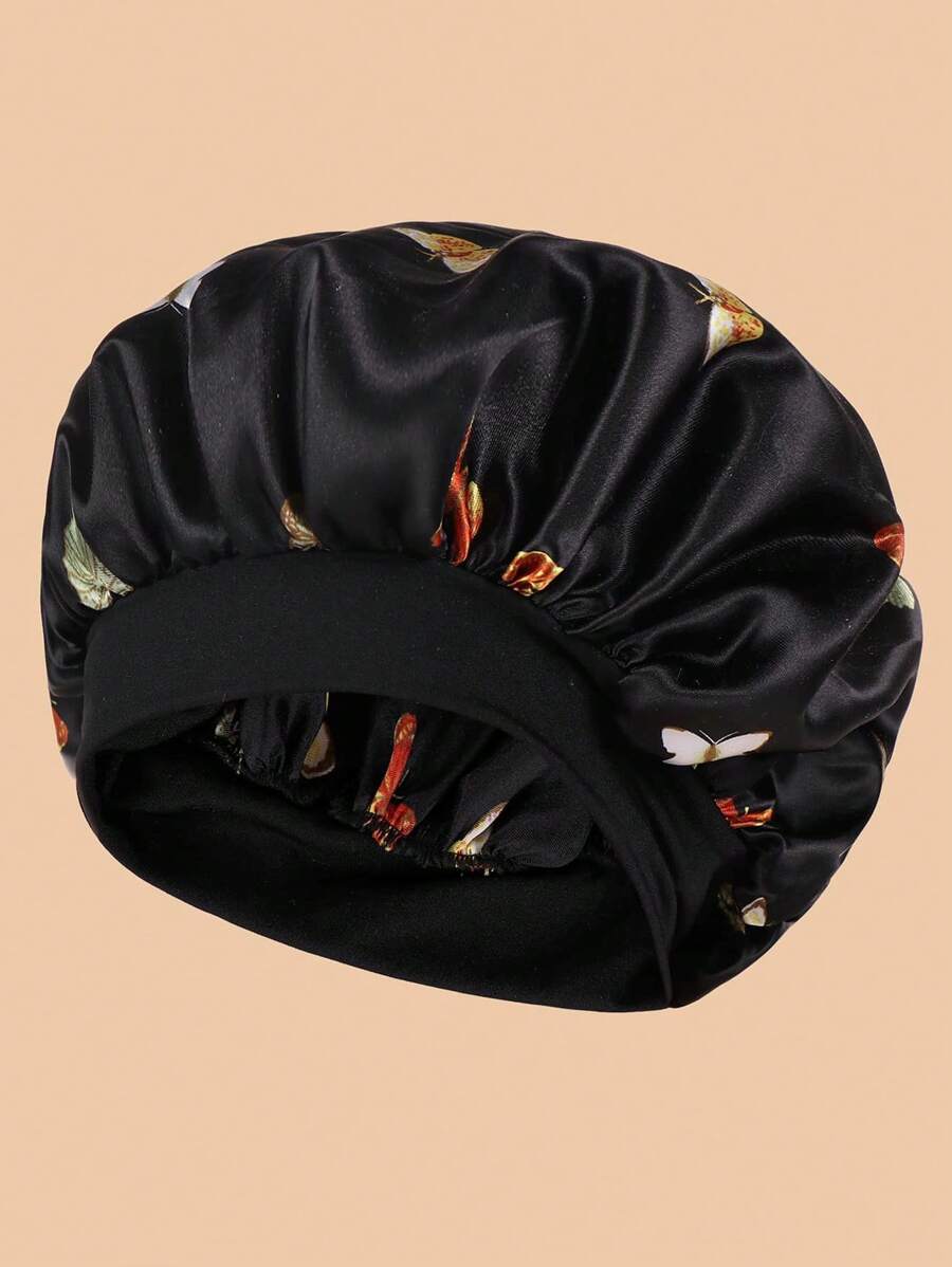 1 件装时尚优雅蝴蝶印花头套发帽睡眠帽 - 黑色 - 查看 1