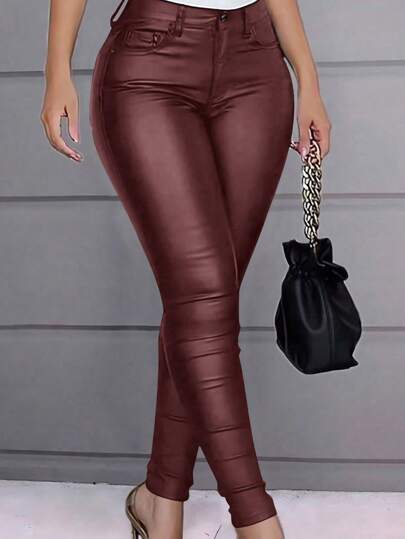 Apperloth A Plus Size Pants For Women's High Waisted Stretch Thermal Faux Leather PU Coated Legging Juniors Skinny Warm Sexy Tights Trousers