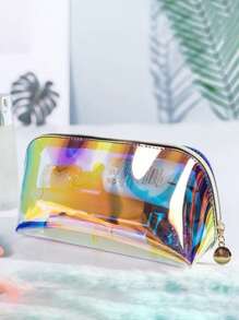 1 件时尚彩色透明洗漱包大容量拉链化妆品收纳包沙滩防水手拿包女士女孩旅行必需品，适用于假日海滩、浴室收纳、卧室收纳，大容量 - 彩色 - 查看 2