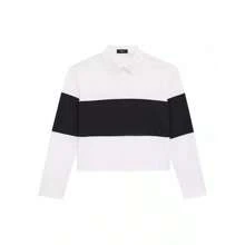 Theory Striped Cotton Crop Polo Shirt - Black - View 4