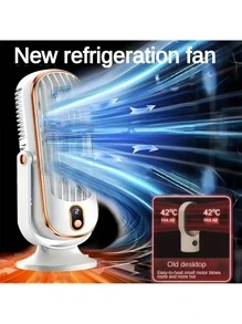Ventilador de aire acondicionado portátil, 5 velocidades de viento, 720 giros, el producto tiene dos modos de alimentación, 1 entrada USB, 1 con doble motor, batería de litio de 1200mAh recargable, funcionamiento silencioso por debajo de 25 decibelios, adecuado para oficina, viajes, campamento, automóvil, es un regalo ideal para Navidad y San Valentín.
