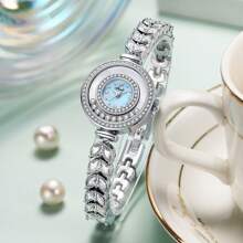 1 Piece Of Ladies' Watch, Fully Diamond-Set, Lightweight Luxury Bracelet Watch, Square And Compact Mermaid Quartz Wristwatch, Suitable For Parties, Gatherings, And Daily Use