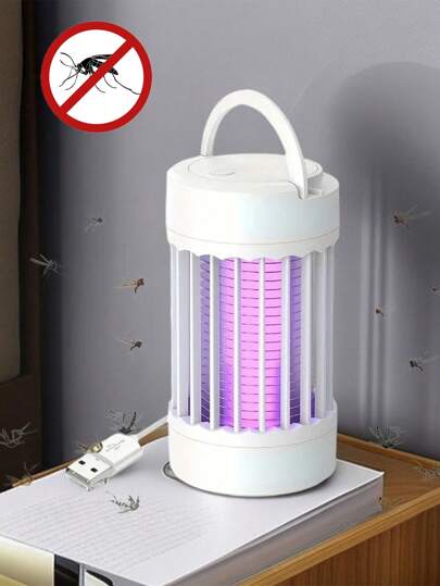 USB 供电便携式灭蚊灯 - 静音室内昆虫陷阱，带有紫色紫外线，白色圆柱形设计，适用于家庭害虫控制，有效灭虫。