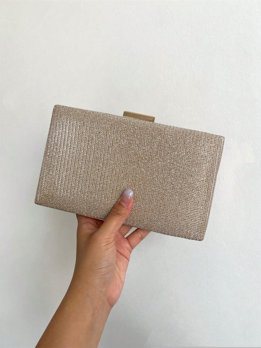 Baila Morena Clutch Bag Party Hand Wallet Wedding Glitter Stripe Lock Closure Women Chain Strap Chain Removable Hand Strap Mother's Day - 香檳色 - 查看 1