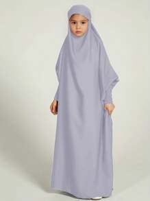 Muslim Tween Girl Girls Abaya Solid Long Kaftan Abaya Enfant Robe Dress Tween Girl Clothes For Gift(Non-Removable Turban)