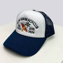 1 件男女通用春夏美式嘻哈刺绣字母棒球帽，透气网眼拼布卡车司机帽