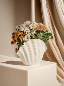 1pc Autumn Bohemian Style Shell-Shaped Vase For Living Room Decor, Modern Home Decor, Unique Farmhouse Decor, Aesthetic Room Decor, Nordic Decor, Shelf Decor, Centerpiece Table Decor - White - View 4