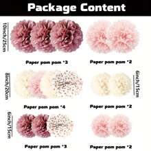 16pcs Paper Dusty Rose Pink Tissue Pom Poms Flowers For Bridal Shower, Birthday, Engagement, Bachelorettes, Valentine Decorations, Pink Party Decorations