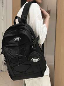 男女通用休闲大容量笔记本电脑背包带小零钱包，学院风背包适合上学、通勤、旅行、母亲节礼物 - 黑色 - 查看 2