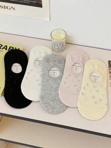 4/5pairs Women's Cherry & Strawberry & Flower Print White Thin Ankle Socks Invisible Socks Suitable For Daily Wear - Multicolor - View 10