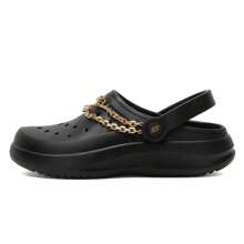 Skechers 女士 Foamies 轻便休闲模压鞋，舒适日常穿着金属链条装饰时尚凉鞋 111433-BLK - 黑色 - 查看 2