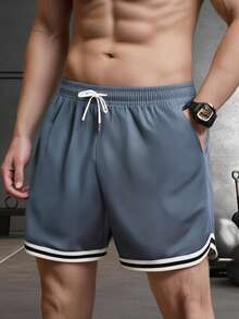 Men's Summer Breathable Casual Shorts, Fashionable Elasticated Drawstring Design - Grey - View 10
