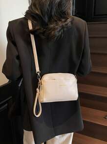 Bolso bandolera con relieve tipo litchi vintage, bolso de hombro de PU retro, bolso y monedero a juego para mujer