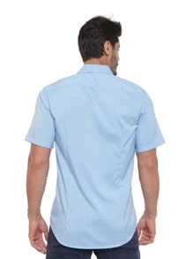 Rand paul Men's Slim Fit Short Sleeve Plain Dress Shirt With Pocket - 淺藍色 - 查看 2