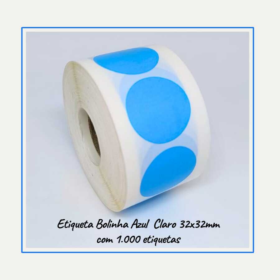 1.000 Etiquetas Adesivas Selo Bolinha 32mm - Azul Claro