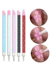 5支装粉色双头水钻美甲硅胶笔雕塑笔3D花朵雕刻DIY美甲刷指甲点钻笔
