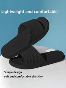 1pc Home/Travel Soft & Bounce Back Strap Slippers, High Visual Appeal, Non-Slip Slide Sandals - Black - View 1