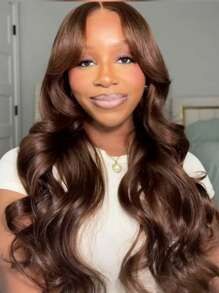 13x4 Lace Front Body Wave Transparent HD Lace Brown Bob Wigs For Women 150% Density Chocolate Brown Body Wave Bob Wig Human Hair Pre Plucked 4# Colored Bob Wig Human Hair - S4 - View 7