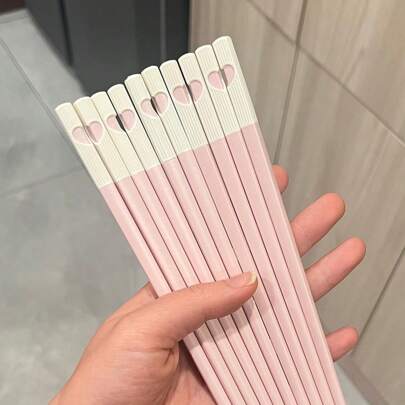 [5 包爱心相连粉色筷子]24 厘米浪漫餐具 - 配对后呈心形设计，情人节/婚礼/周年纪念日可爱情侣礼物（可用洗碗机清洗），学校用品