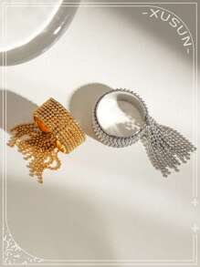 1Pc Stainless Steel Bead Tassel Ring With High-End Titanium Steel Jewelry For Women's Daily Wear And Fashionable Party Gifts