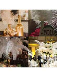 5 قطع من الريش الأبيض الاصطناعي طويل الساق لديكور الأداء على المسرح، ديكور أعراس، عيد الحب، حفلات، والزهور DIY