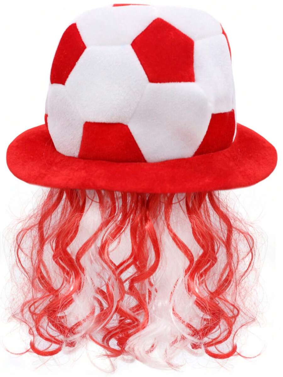 England Football Hat With Hair – Perfect For Football, Rugby & St George's Day - England Football Hat, England Fan Hat With Hair, Football Supporter Hat, Rugby Fan Accessories, St George's Day Outfit, Euros 2024 Supporter Gear, World Cup Fan Merchandise, England Supporter Costume, Patriotic Sportswear, Three Lions Fan Gear. - Red and White - View 1