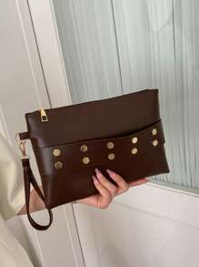 Women's Vintage Clutch Purse,Fashionable Solid Color Rivet Clutch Purse, Simple And Stylish Envelope Bag With Rivet Inlay Design Handbag For Work, Commuting, Dating, Parties