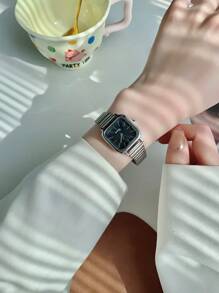 1 pieza Reloj de mujer de acero inoxidable plateado cuadrado clásico y elegante con movimiento de cuarzo. Esfera multicolor apto para uso diario. Como regalo para estudiantes - Unitalla - Ver 17