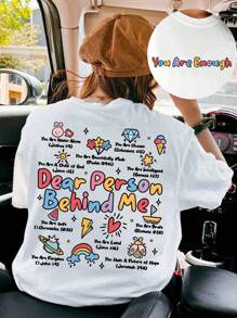 Oversize Loose T-Shirt, Dear Man Behind Me Bible Verse Shirt , Fashion Bible Verse Shirt, Fashion Christian Shirt, You're Enough, Jesus T-Shirt, Suitable For Casual Daily Wear, Party Gift Giving - White - View 2