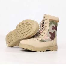 Mens MIG Side Zip & Lace Up Tactical Combat Boots For Work, Security And Cadet. - Camel - View 3