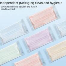 50pcs Flat Macaron 3-Ply Disposable Cute Printed High-Quality Face Masks, 5 Color Options, Lightweight For Summer