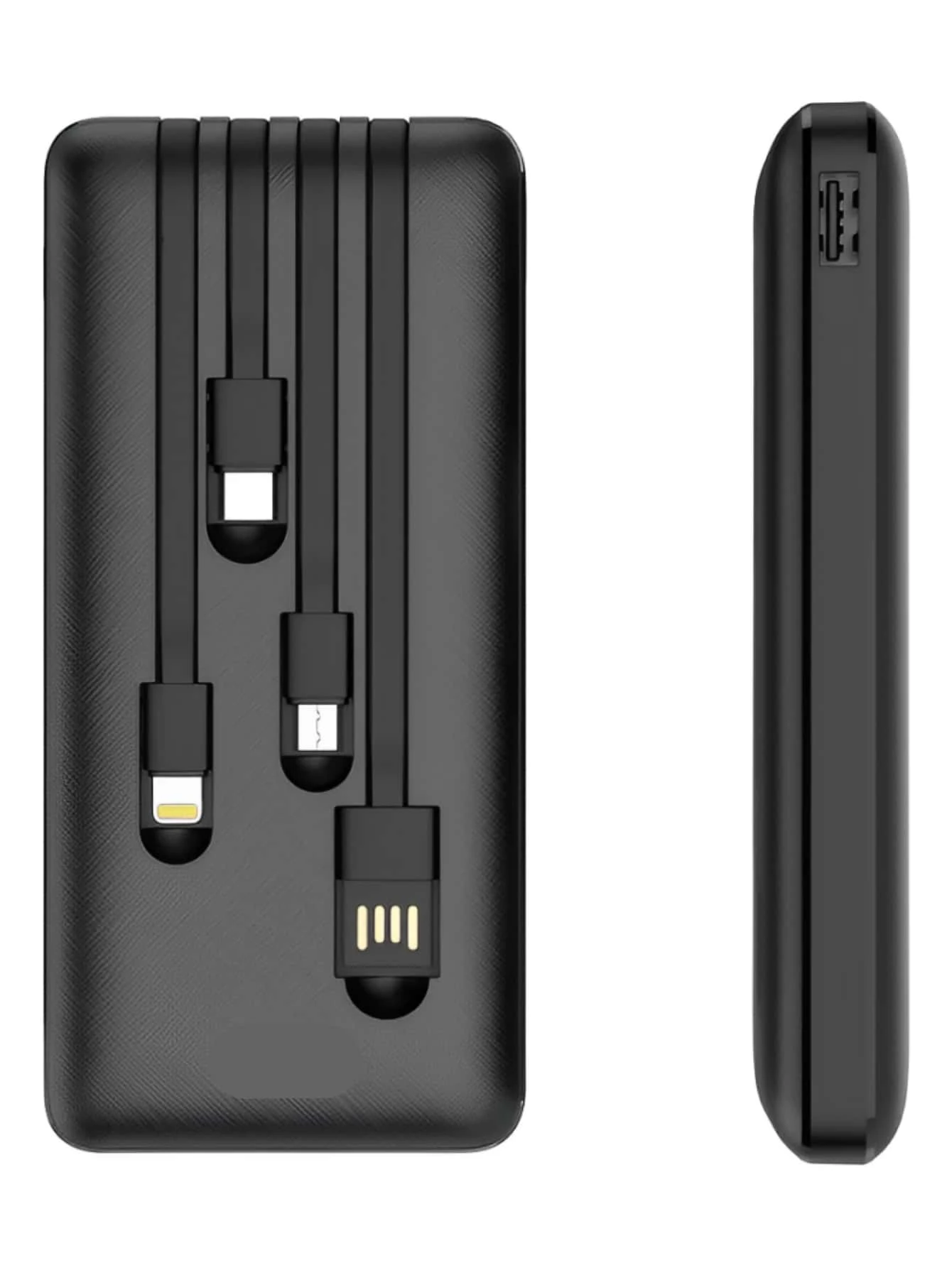 Portable Charger Power Bank 10,000mah 4 Type-C Cables V8 USB Ios And Cell Phone Holder - Black - View 1