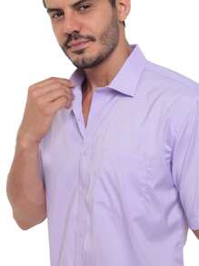 Rand paul Men's Slim Fit Short Sleeve Plain Dress Shirt With Pocket - 淡紫色 - 查看 8