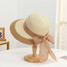 1 pieza Sombrero de playa para mujer, sombrero de paja de ala ancha de moda coreana versátil para vacaciones y playa