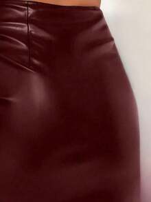 Plus Size Women Sexy Zipper High Waist Mini Skirt, Pencil Skirt For Office, Suitable For Sexy Ladies, Autumn - Burgundy - View 4