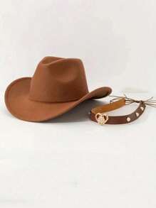 1pc Women's Western Cowboy Hat, Men's Hat, Western Hat, Detachable Heart Decor, Suitable For Mother's Day And Valentine's Day, Sun Protection, Best Easter Gift - Multicolor - View 6