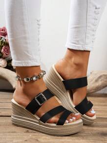 Sandalias de cuña con tacón y plataforma cómodas y versátiles de suela blanda