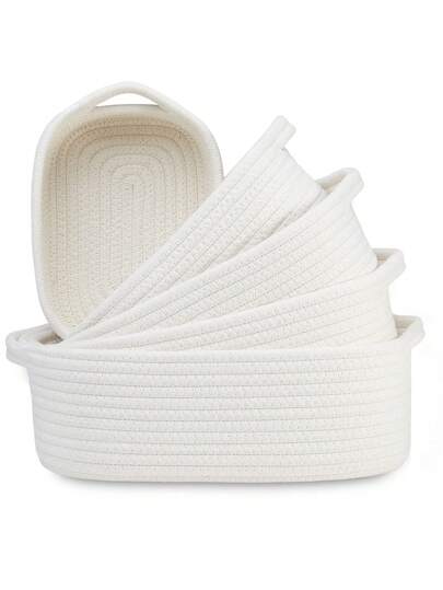小型编织绳玩具收纳篮套装，多层衣柜收纳盒，赠送礼篮，适合婴儿派对或洗礼，也适合存放卫生纸。12英寸 x 8英寸 x 5英寸婴儿游戏篮，带提手；精美婴儿礼品篮，非常适合婴儿房；白色棉绳房间收纳架篮。