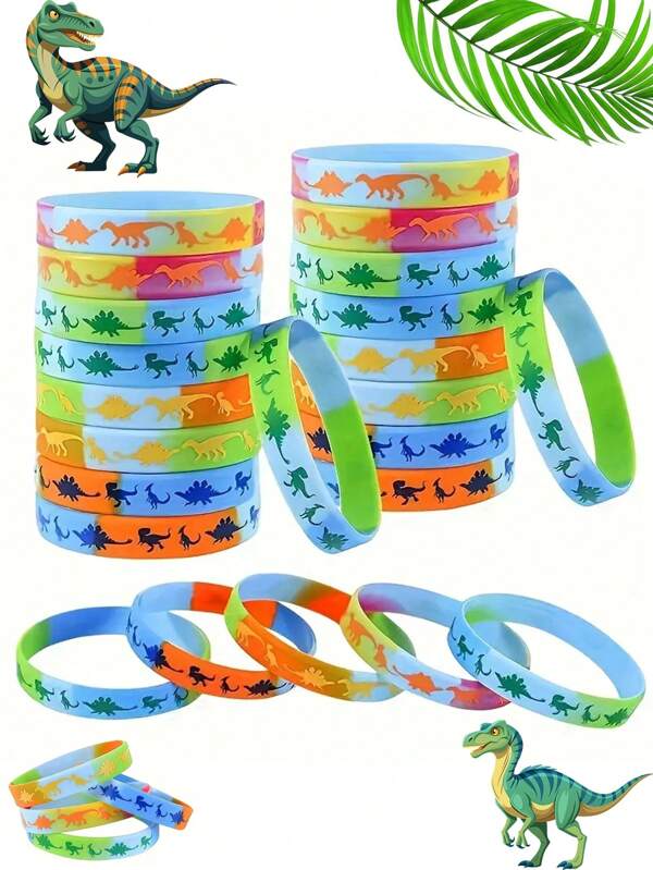 12 Stück gemischte Farben Dinosaurier Silikon Armbänder, Dschungel Wildtier Geburtstagsparty Geschenke und Dekorationen, Weihnachten Muttertag Abschluss