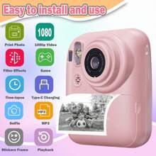 2025 New Kids Camera Instant Print, Selfie Digital Camera With 1080P Videos,Toddler Portable Travel Camera Toy For 3-9 Year Old Boys Girls(Included 32G TF Card),Birthday Gifts For Kids Age 3-12, - 彩色 - 查看 4