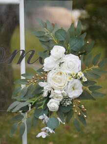 2 件/套浪漫白色人造婚礼花人造拱门花人造婚礼拱门花套装婚礼迎宾标志装饰 2 件套人造花花环用于婚礼迎宾标志、仪式和婚宴装饰