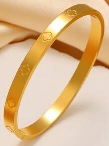Elegant Shiny Stainless Steel Four Leaf Clover Zirconia Inlaid Bracelet Set, Suitable For Daily Wear And As Gift For Friends - Yellow Gold - View 17