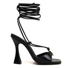 So Me Cars Leopard Print Lace Up  Square Toe Heels Ankle Strap Chic Style Party Spring Summer Dress Shoe - Black - View 1