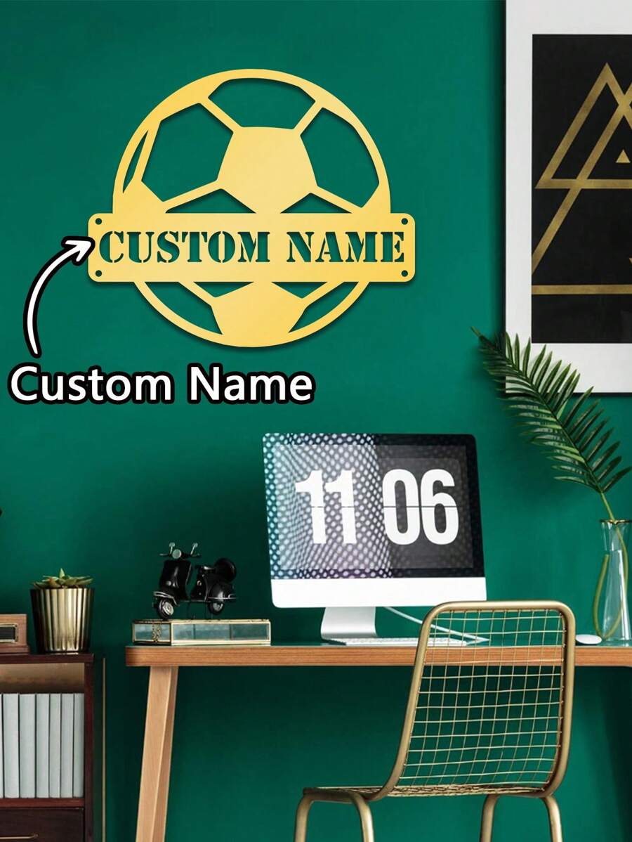 1PC Diy Custom Name Football Arts And Crafts Iron Signs For Home Decor For Living Room Decor Decorative Gift Gifts Birthday Graduation - Black - View 1