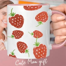 1 pieza Taza de 11oz con pintura de boceto de fresa rosa, taza creativa con dibujo de fresa en estilo japonés Nana con elementos de fruta asimétricos, regalo encantador para esposa, esposo, novio, novia, amigos, perfecta para inauguración de casa, festividades y eventos de empresa - Rosa - Ver 3